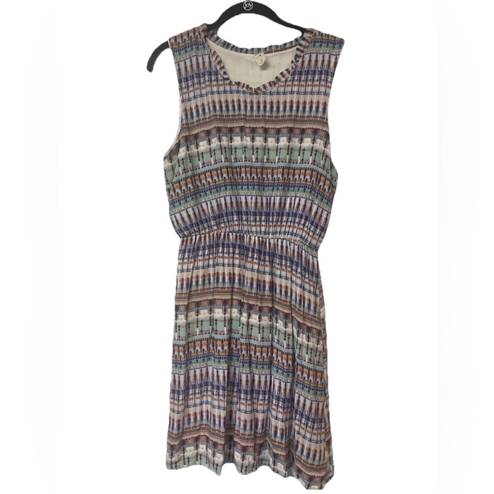 Lazy Sundays Size L Sleeveless Boho Dress Watercolor Print Purple Green Travel - Picture 2 of 7